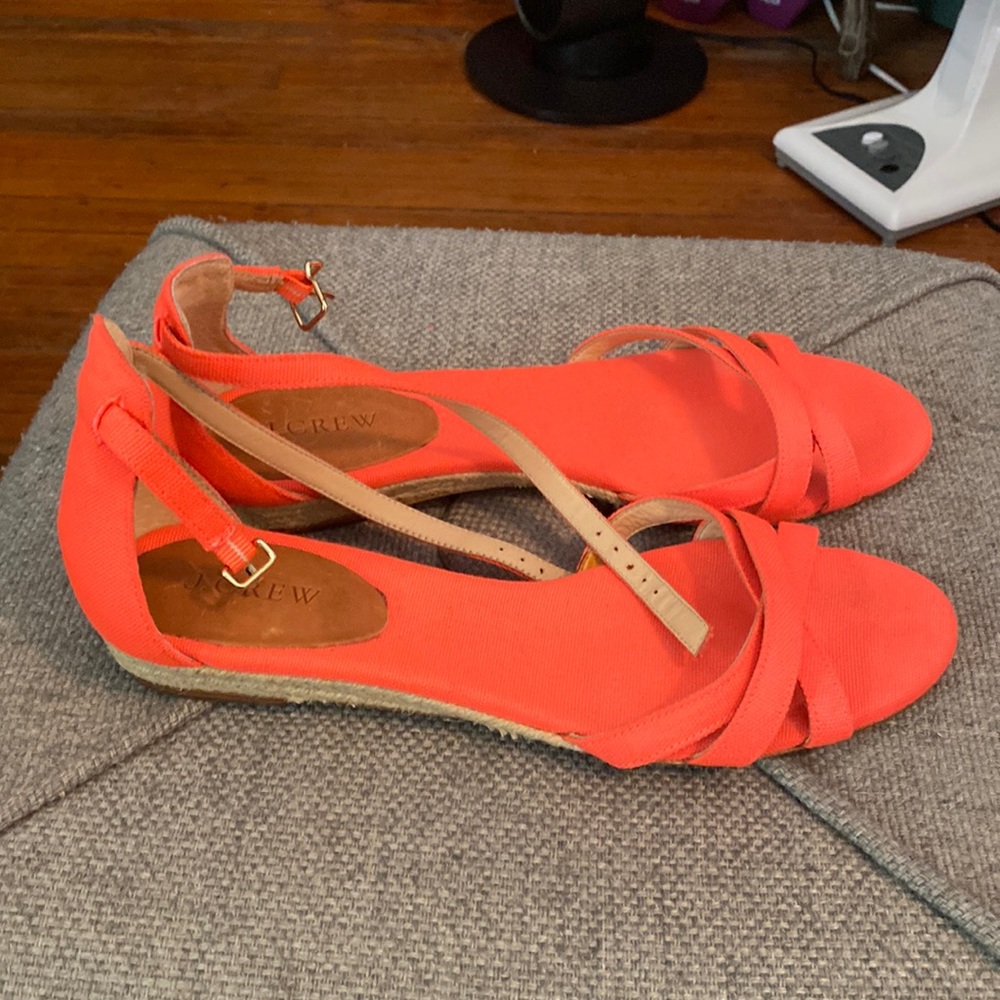 J.Crew neon coral sandals!